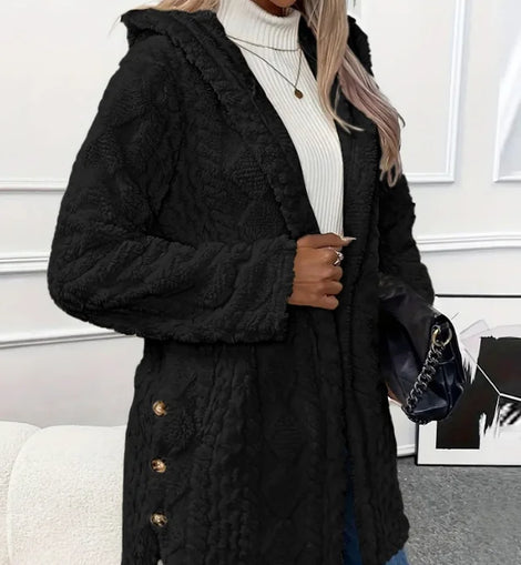 Fashion Autumn and Winter New Item Solid Color Single Breasted Plush Casual Hooded Sweatshirt Jacket 173