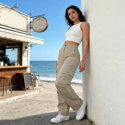 2026 Cargo Pants for Women High Waisted Wide Leg Casual Baggy Hiking Pants Streetwear Straight Leg Trousers Commuting Pants