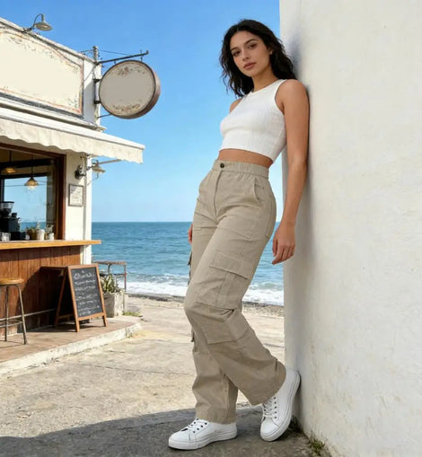 2026 Cargo Pants for Women High Waisted Wide Leg Casual Baggy Hiking Pants Streetwear Straight Leg Trousers Commuting Pants